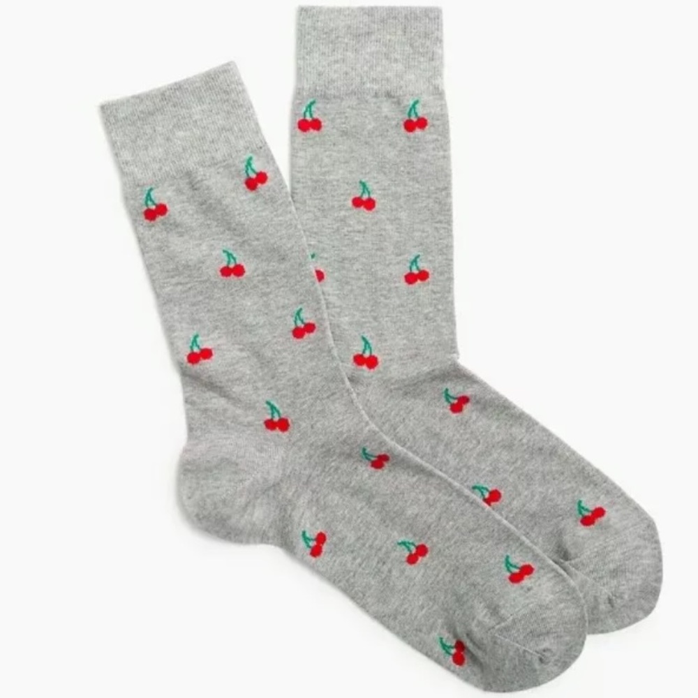 J. Crew Factory Grey Red Green Cherry Preppy Casual Dress Socks - One Size - NWT
